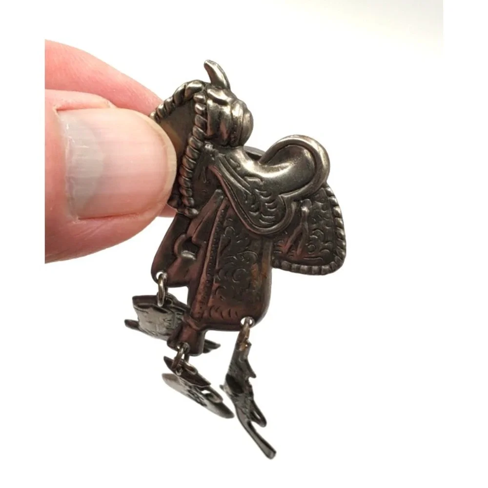 Vintage Western Cowboy Saddle Button Cover Dangling Boot Gun Money Bag Charms